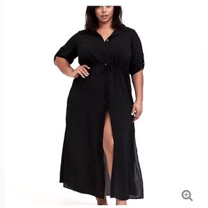 TORRID BLACK Button Down CRINKLED MAXI SHIRT DRESS CASUAL or SWIM COVER-…